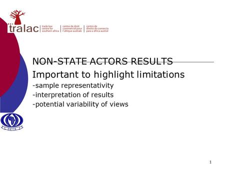 1 NON-STATE ACTORS RESULTS Important to highlight limitations -sample representativity -interpretation of results -potential variability of views.