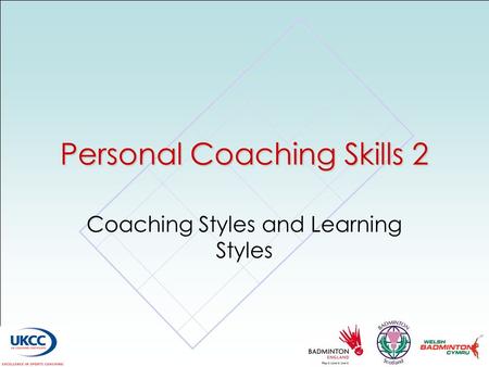 Personal Coaching Skills 2 Coaching Styles and Learning Styles.