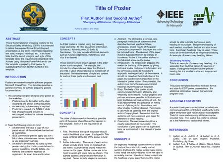 ABSTRACT This is the template for preparing posters for the Electrical Safety Workshop (ESW). It is intended to define the required format for printing.