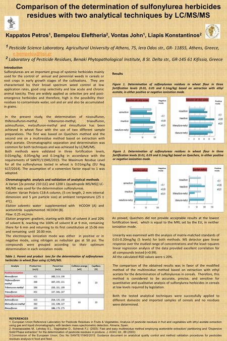 Introduction Sulfonylureas are an important group of systemic herbicides mainly used for the control of annual and perennial weeds in cereals or root crops.