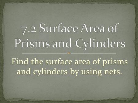 Find the surface area of prisms and cylinders by using nets.