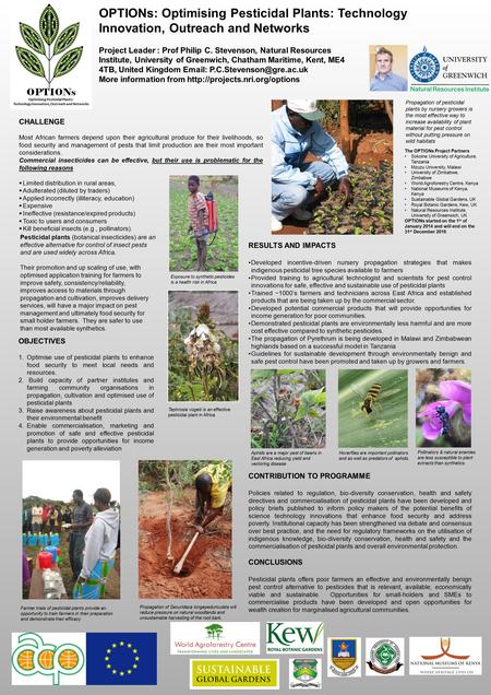 RESULTS AND IMPACTS Developed incentive-driven nursery propagation strategies that makes indigenous pesticidal tree species available to farmers Provided.