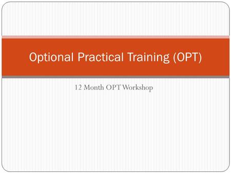 12 Month OPT Workshop Optional Practical Training (OPT)