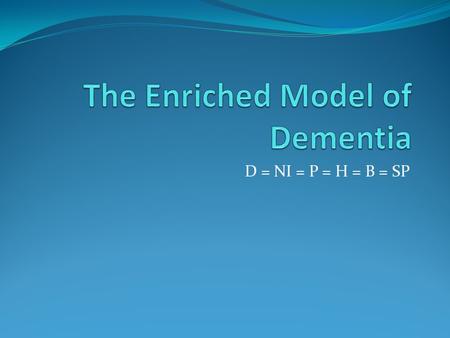 D = NI = P = H = B = SP. Neurological Impairment (NI) How do you think this may affect the person?