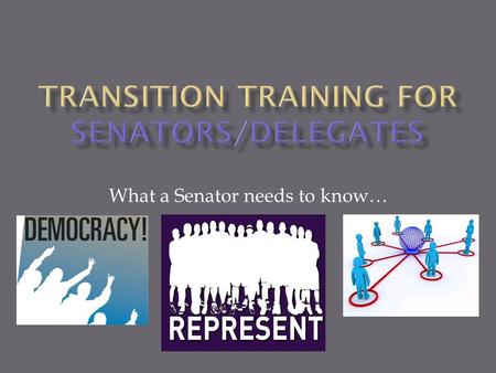 What a Senator needs to know….  Attend all Student Government Association/Council meetings  Secure a replacement with the Alternate Senator/Delegate.