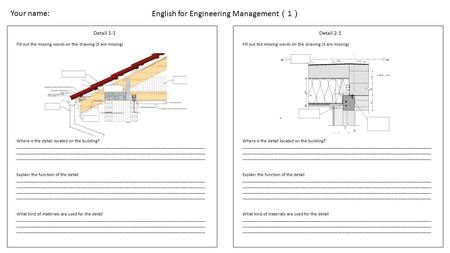 English for Engineering Management （ 1 ） Detail 1-1 Fill out the missing words on the drawing (5 are missing) Where is the detail located on the building?