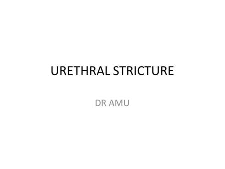 URETHRAL STRICTURE DR AMU. OUTLINE DEFINITION EPIDEMIOLOGY PATHOLOGY CLASSIFICATION PATHOPHYSIOLOGY CLINICAL PRESENTATION INVESTIGATION TREATMENT CONCLUSION.