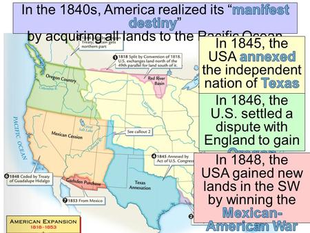 Expansion in Texas Mexico had a large area of unsettled and uncontrolled land near the US- Mexico border Mexican government invited American families.