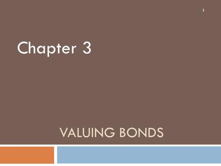 VALUING BONDS Chapter 3 1. Topics Covered 2  Using The Present Value Formula to Value Bonds  How Bond Prices Vary With Interest Rates  The Term Structure.