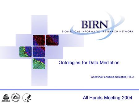 All Hands Meeting 2004 Ontologies for Data Mediation Christine Fennema-Notestine, Ph.D.