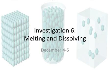 Investigation 6: Melting and Dissolving December 4-5.