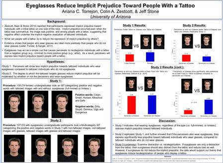 Eyeglasses Reduce Implicit Prejudice Toward People With a Tattoo Ariana C. Torrejon, Colin A. Zestcott, & Jeff Stone University of Arizona Background: