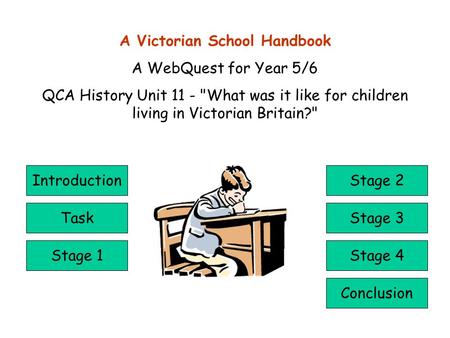 A Victorian School Handbook A WebQuest for Year 5/6 QCA History Unit 11 - What was it like for children living in Victorian Britain? Introduction Task.