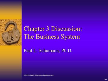 3-1 Chapter 3 Discussion: The Business System Paul L. Schumann, Ph.D. © 2004 by Paul L. Schumann. All rights reserved.