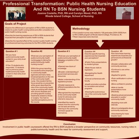 Professional Transformation: Public Health Nursing Education And RN To BSN Nursing Students Joanne Costello, PhD, RN and Carolyn Wood, PhD, RN Rhode Island.