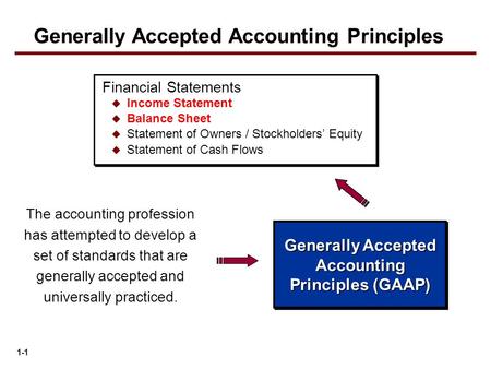 1-1 The accounting profession has attempted to develop a set of standards that are generally accepted and universally practiced. Financial Statements 