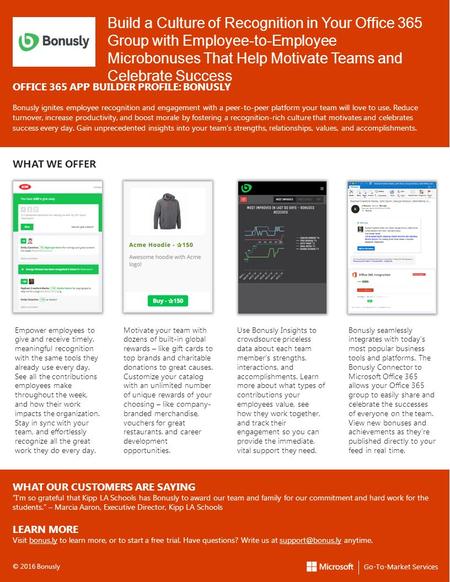 Build a Culture of Recognition in Your Office 365 Group with Employee-to-Employee Microbonuses That Help Motivate Teams and Celebrate Success OFFICE 365.