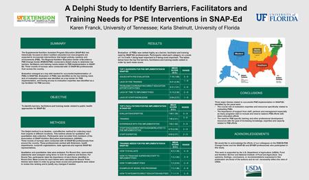 METHODS A Delphi Study to Identify Barriers, Facilitators and Training Needs for PSE Interventions in SNAP-Ed Karen Franck, University of Tennessee; Karla.