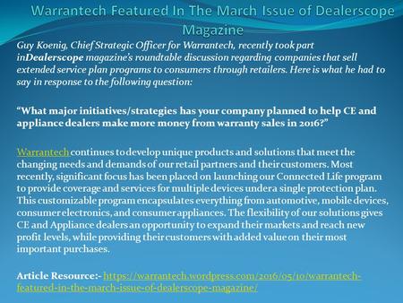 Warrantech Featured In The March Issue of Dealerscope Magazine
