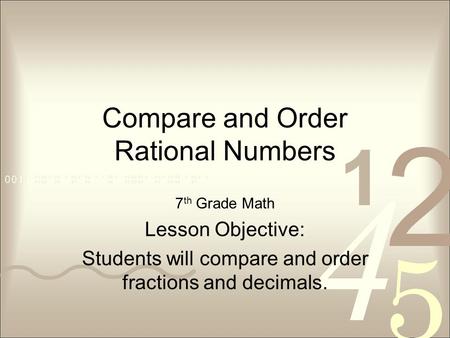 Compare and Order Rational Numbers