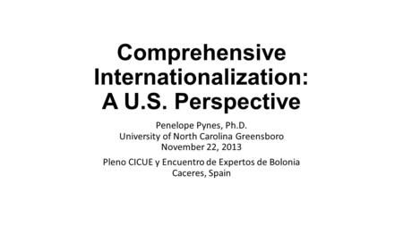 Comprehensive Internationalization: A U.S. Perspective