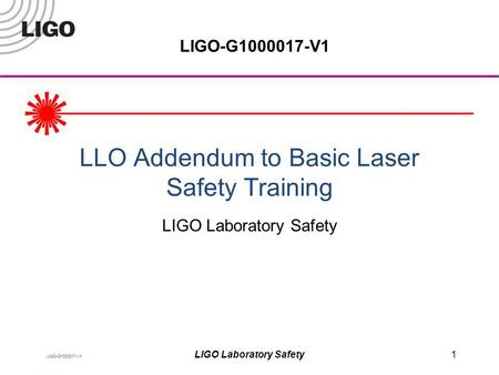 LLO Addendum to Basic Laser Safety Training