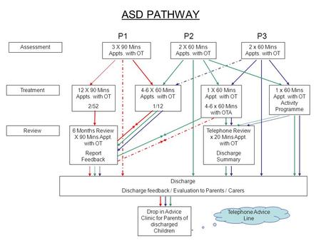 ASD PATHWAY Assessment3 X 90 Mins Appts. with OT 2 X 60 Mins Appts. with OT 2 x 60 Mins Appts. with OT 4-6 X 60 Mins Appts. with OT 1/12 12 X 90 Mins Appts.