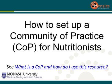 How to set up a Community of Practice (CoP) for Nutritionists