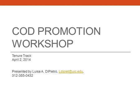 COD Promotion Workshop