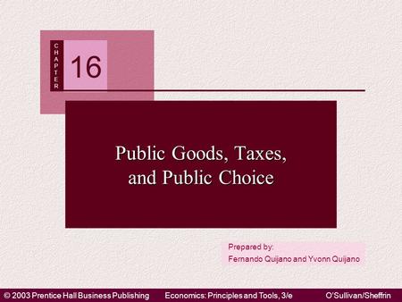 © 2003 Prentice Hall Business PublishingEconomics: Principles and Tools, 3/eOSullivan/Sheffrin Prepared by: Fernando Quijano and Yvonn Quijano CHAPTERCHAPTER.