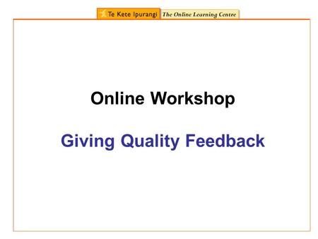 Online Workshop Giving Quality Feedback