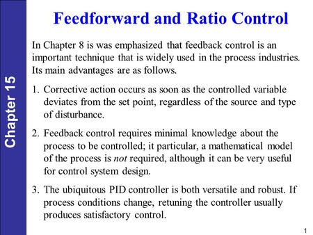 Feedforward and Ratio Control