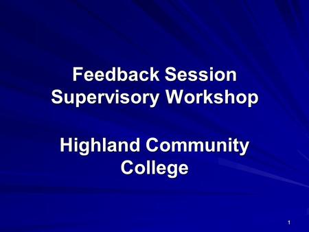 Feedback Session Supervisory Workshop