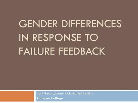 Gender differences in Response to failure feedback