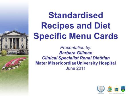 Standardised Recipes and Diet Specific Menu Cards