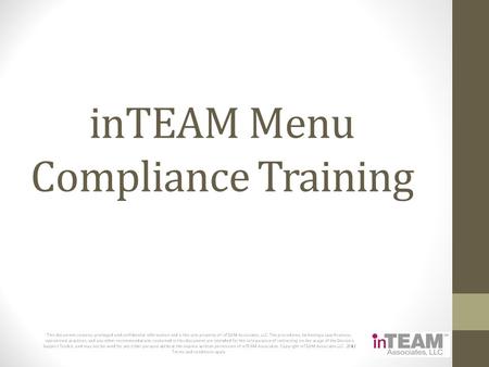 inTEAM Menu Compliance Training