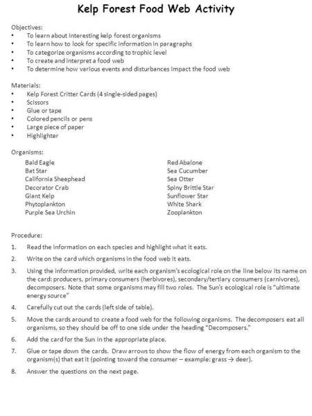 Kelp Forest Food Web Activity