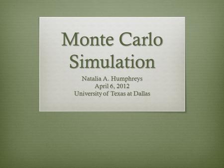 Monte Carlo Simulation