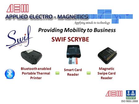 SWIF SCRYBE Providing Mobility to Business Bluetooth enabled Portable Thermal Printer Smart Card Reader Magnetic Swipe Card Reader.