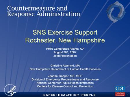 TM 1 PHIN Conference Atlanta, GA August 28 th, 2007 Joint Presentation Christine Adamski, MA New Hampshire Department of Human Health Services Jeanne Tropper,