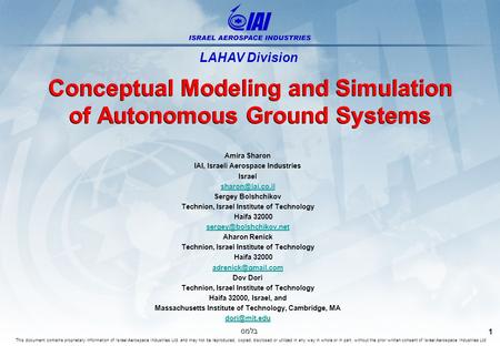 1 בלמס This document contains proprietary information of Israel Aerospace Industries Ltd. and may not be reproduced, copied, disclosed or utilized in any.