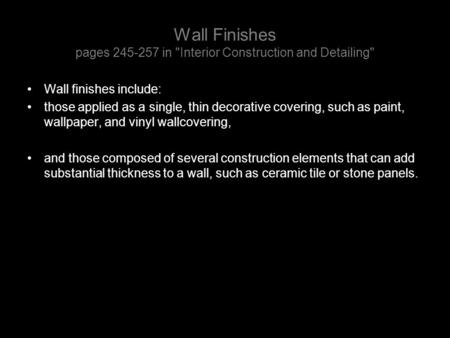 Wall Finishes pages in Interior Construction and Detailing