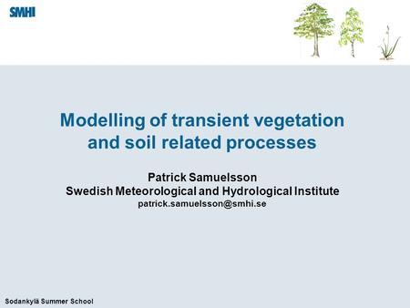 Sodankylä Summer School Modelling of transient vegetation and soil related processes Patrick Samuelsson Swedish Meteorological and Hydrological Institute.