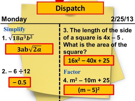 Dispatch Monday 2/25/13 3