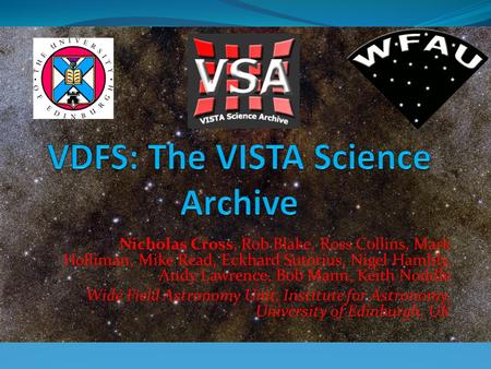 Nicholas Cross, Rob Blake, Ross Collins, Mark Holliman, Mike Read, Eckhard Sutorius, Nigel Hambly, Andy Lawrence, Bob Mann, Keith Noddle Wide Field Astronomy.