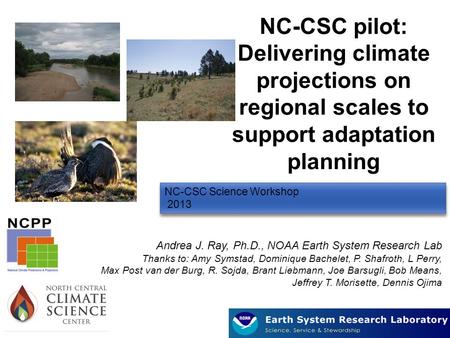 1 NC-CSC Science Workshop 2013 NC-CSC Science Workshop 2013 NC-CSC pilot: Delivering climate projections on regional scales to support adaptation planning.