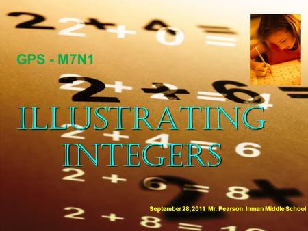 ILLUSTRATING INTEGERS September 28, 2011 Mr. Pearson Inman Middle School GPS - M7N1.