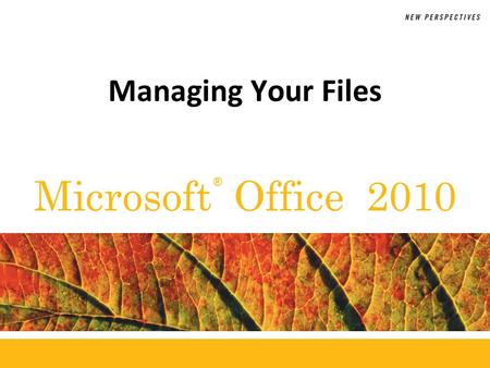 ® Microsoft Office 2010 Managing Your Files. XP Objectives Develop file management strategies Explore files, folders, and libraries Create, name, copy,