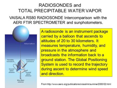 RADIOSONDES and TOTAL PRECIPITABLE WATER VAPOR