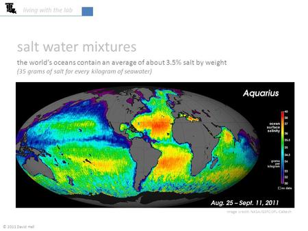 Salt water mixtures living with the lab © 2011 David Hall the worlds oceans contain an average of about 3.5% salt by weight (35 grams of salt for every.